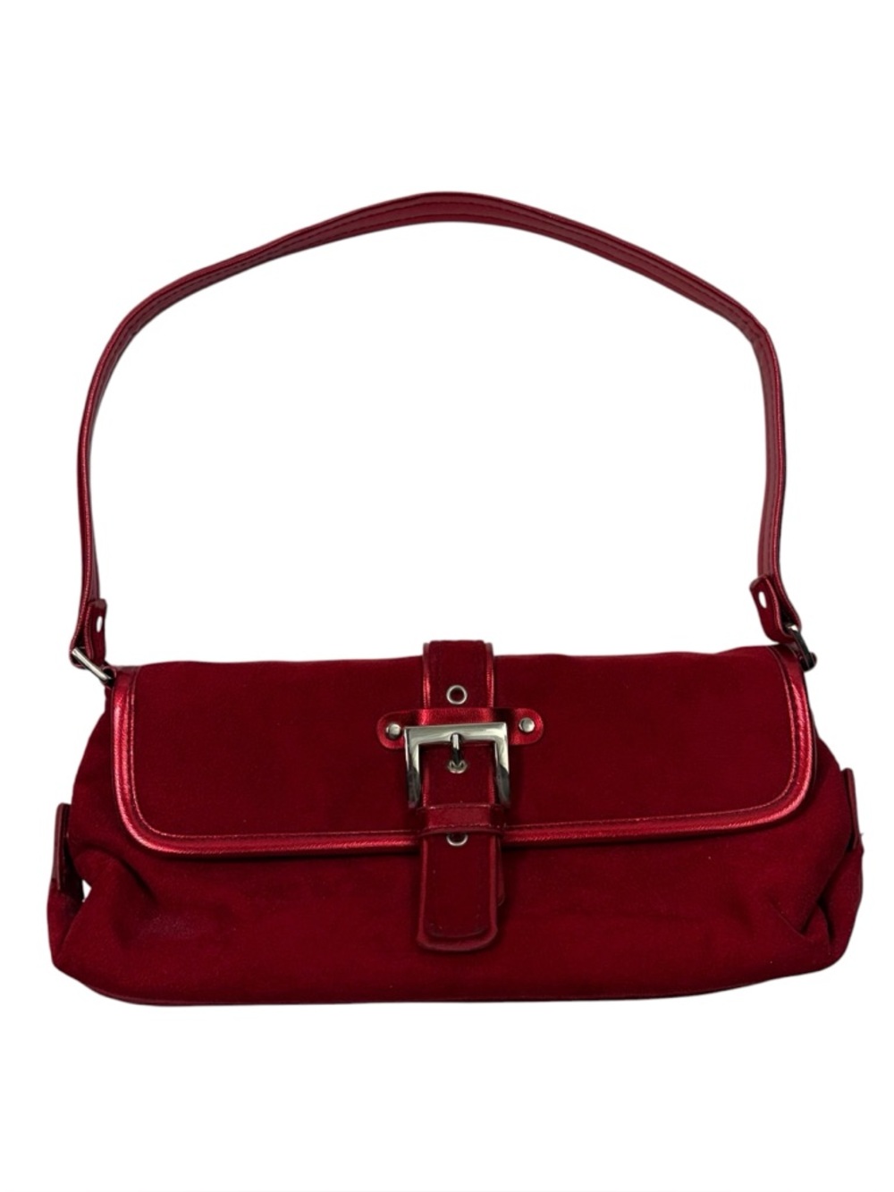 Vintage Y2K Vegan Suede Red Buckle Small Shoulder Bag Metallic Bath & Body Works